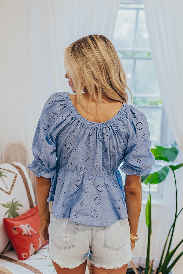 Ultimate Sky Blue Eyelet Top - Premium Summer Style