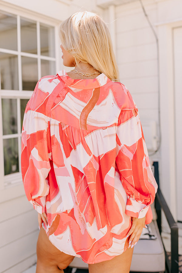 Premium Coral Button-Up Blouse for Curves