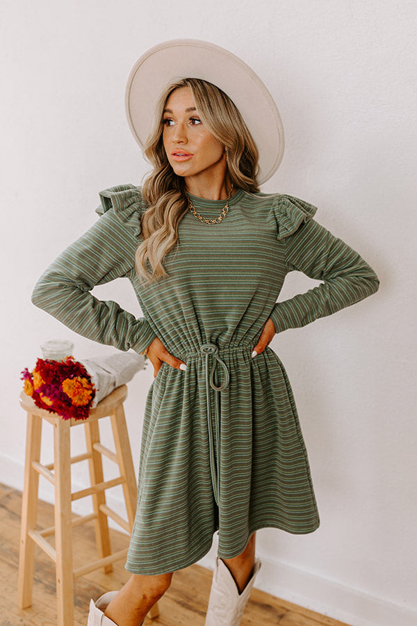 Premium Olive Stripe Mini Dress - Harvest Harmony Collection