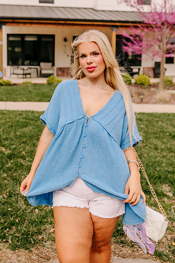 Premium Brunch Voyage Babydoll Top - Ocean Blue Curves