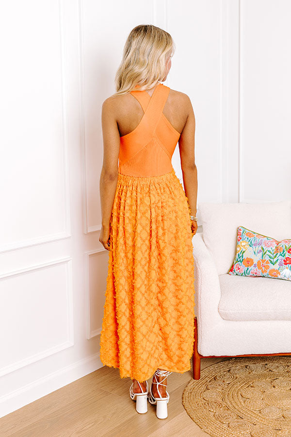 Premium Luxe Lifestyle Midi Dress in Vibrant Orange