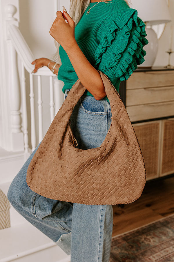 Premium Mocha Faux Nubuck Woven Tote - Ultimate Casual Chic