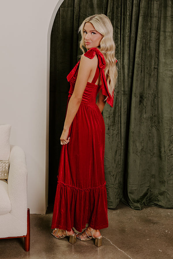 Premium Cranberry Martini Velvet Midi Dress - Red