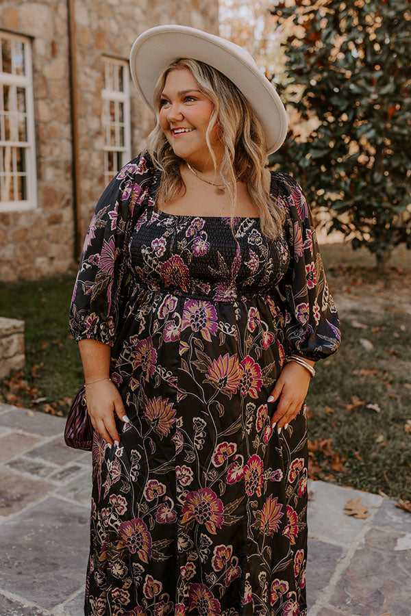 Ultimate Autumn Encounters Satin Floral Maxi Dress for Curves