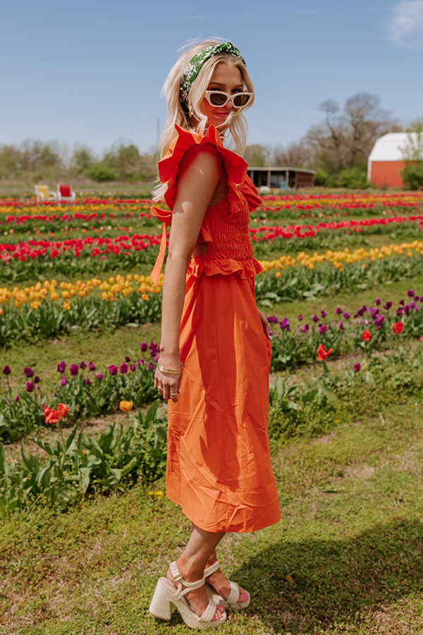 Premium Coastal Chic Midi Dress in Vibrant Orange