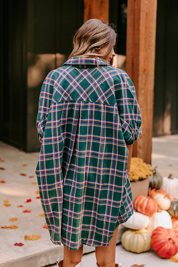 Premium Comfy Glam Flannel Tunic - Hunter Green Edition