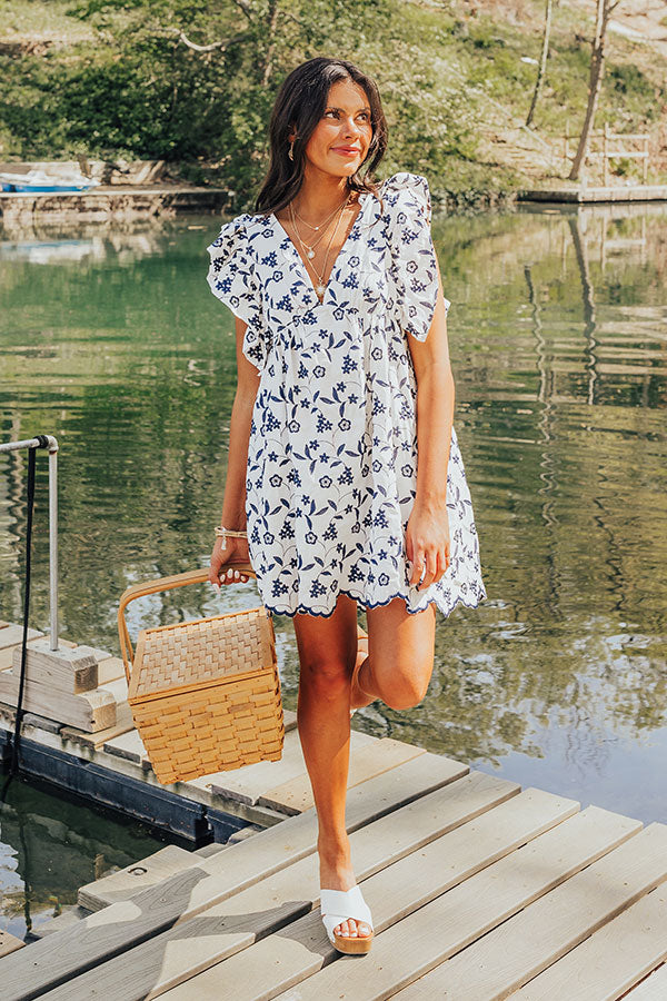 Premium Navy Embroidered Babydoll Dress - Vacay Ready Style