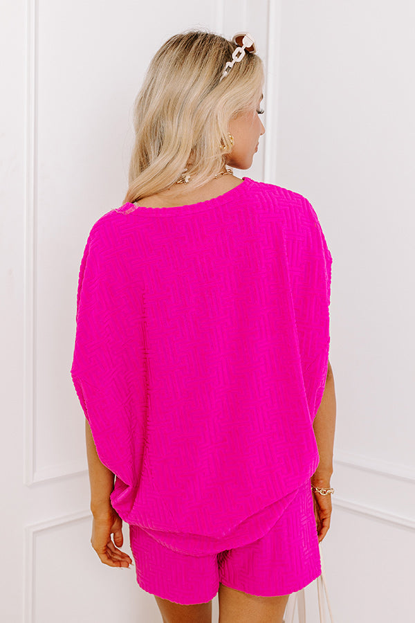 Premium Maldives Escape Oversized Terry Top in Vibrant Fuchsia