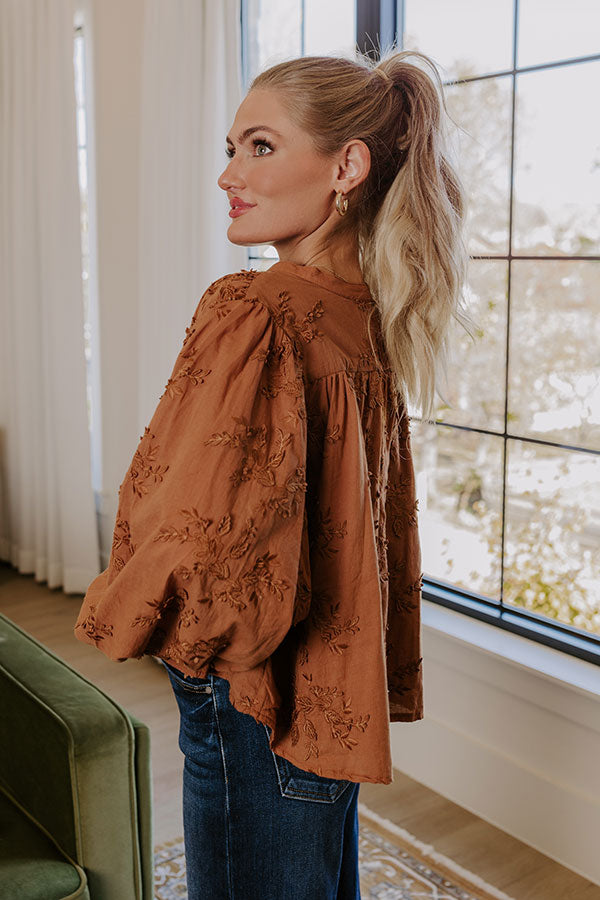 Premium Lost In Love Embroidered Button-Up Top in Brown | Ultimate Style Upgrade