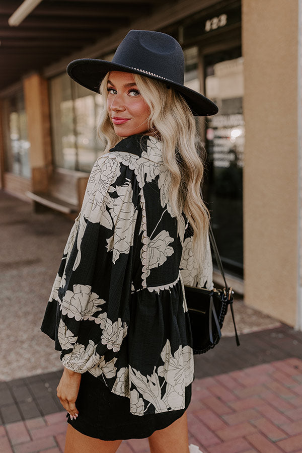 Ultimate Floral Elegance Babydoll Top - Black & Cream