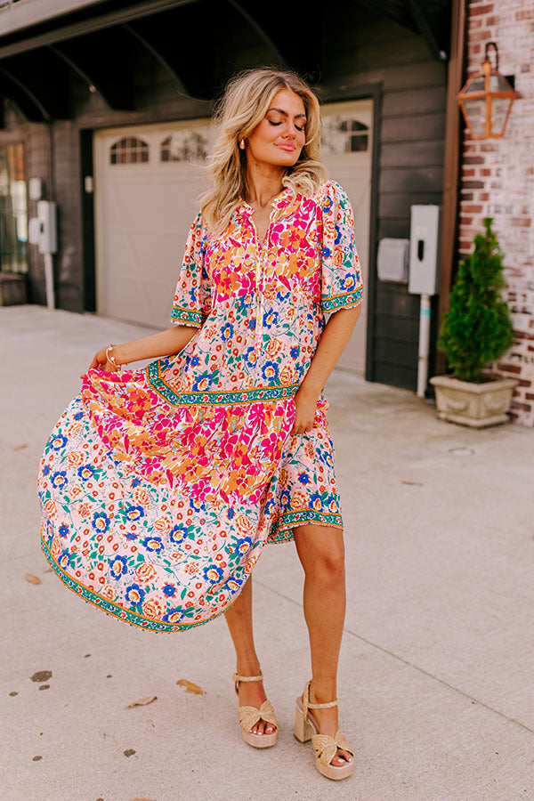 Premium Tropical Bloom Midi Dress in Pink - Ultimate Summer Style