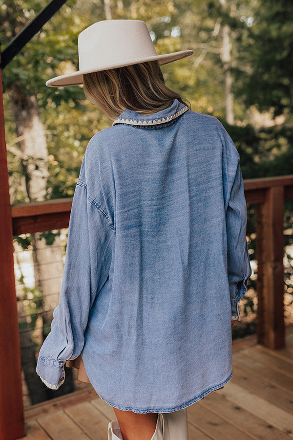 Premium Chambray Button-Up Shirt with Embroidered Detail