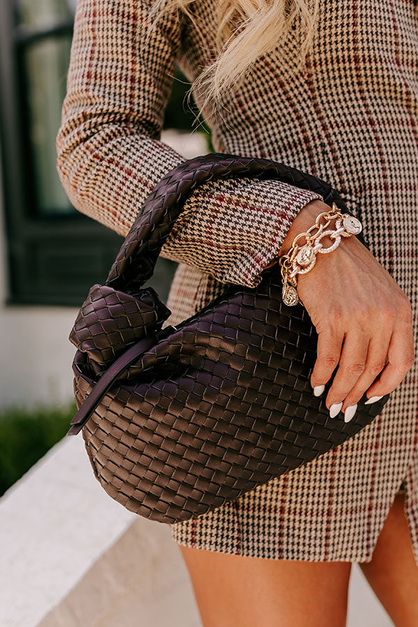 Premium Downtown Diva Faux Leather Woven Handbag in Dark Chestnut