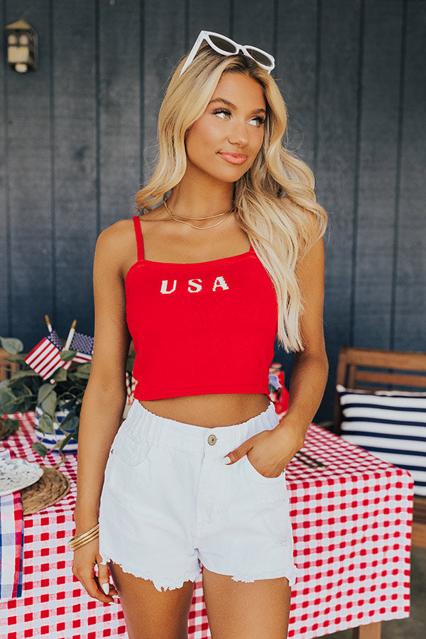 Premium USA Knit Crop Tank - Red