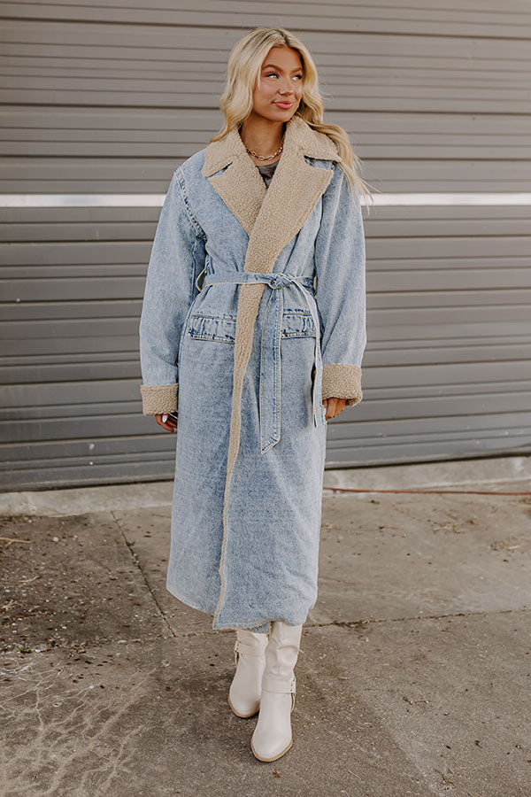 Ultimate Central Park Denim Coat with Sherpa Accents