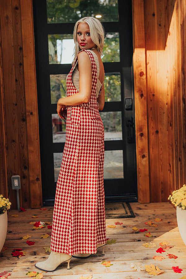 Ultimate Crimson Houndstooth Jumpsuit - Premium Style & Comfort