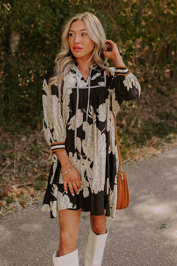 Ultimate Vineyard Stroll Floral Mini Dress - Black Chic Edition