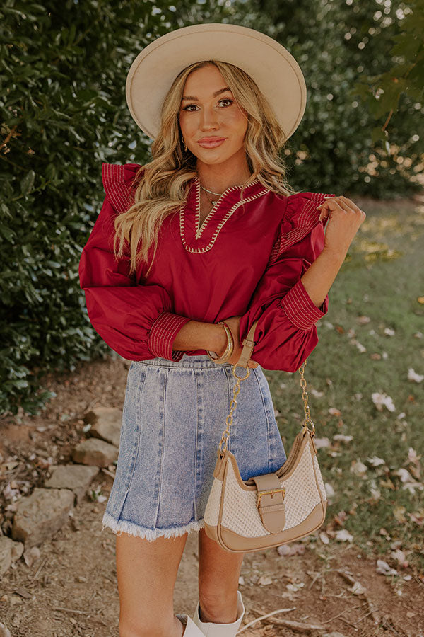 Premium Chic Moment Ruffle Top in Crimson - Effortless Style Upgrade