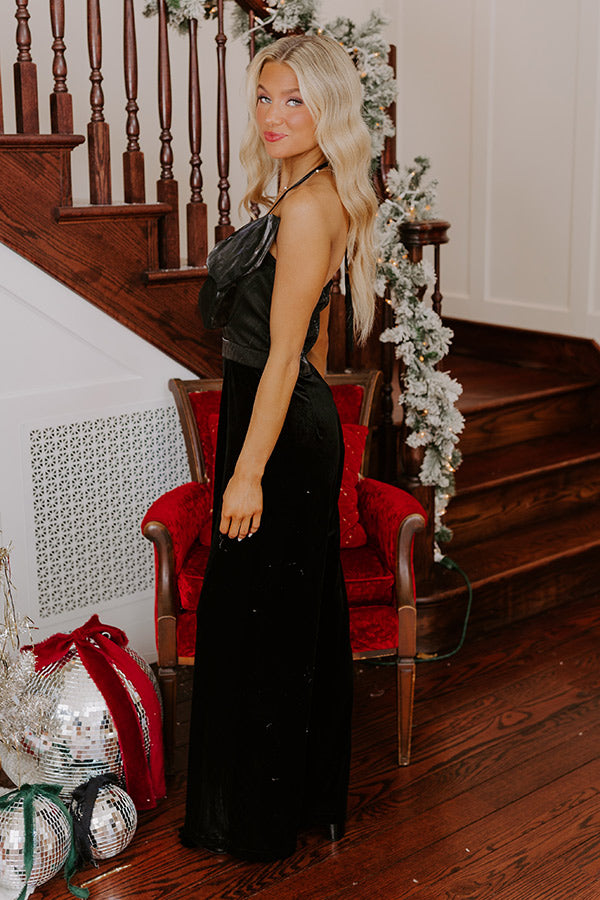 Ultimate Glamour: Black Velvet Holiday Jumpsuit