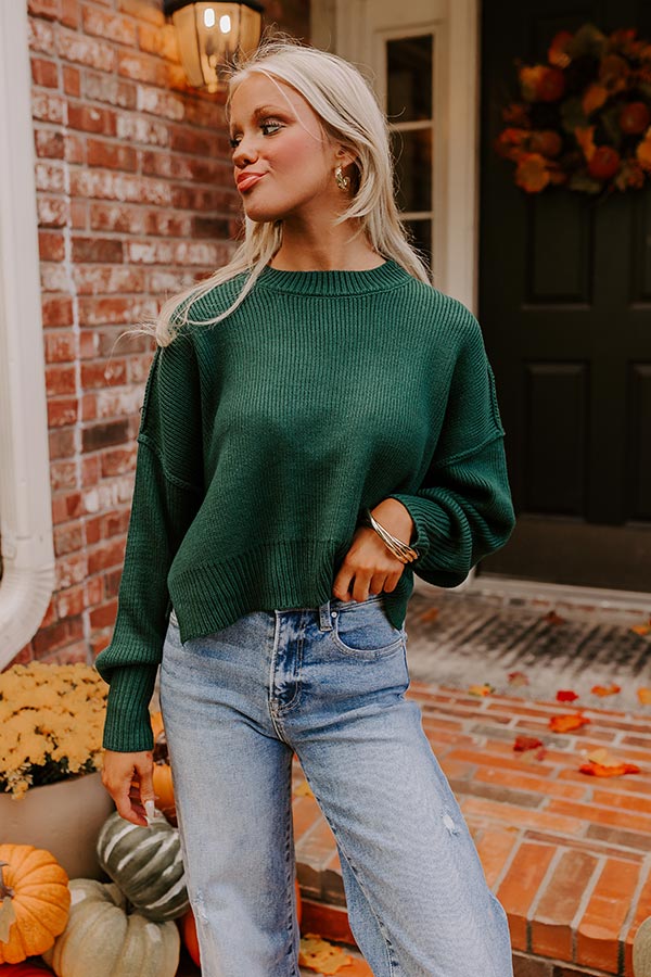 Premium Harvest Wishes Ribbed Sweater in Hunter Green - Ultimate Cozy Style