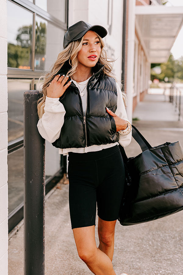 Premium Urban Faux Leather Puffer Vest - Black