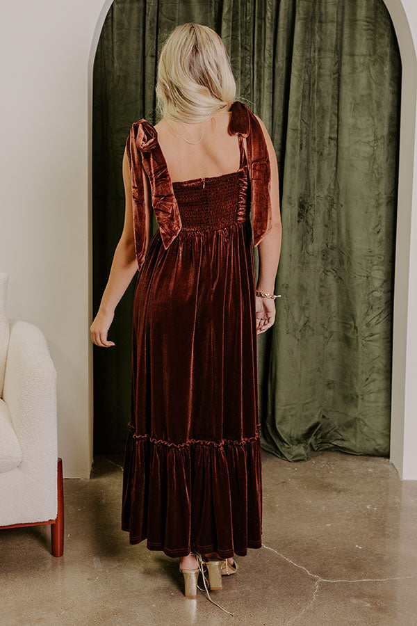 Premium Cranberry Martini Velvet Midi Dress - Chocolate Elegance