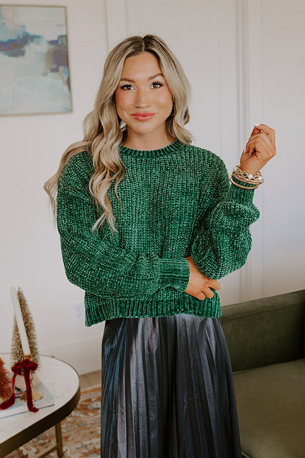 Premium Fall Sentiments Chenille Sweater - Ultimate Cozy Green