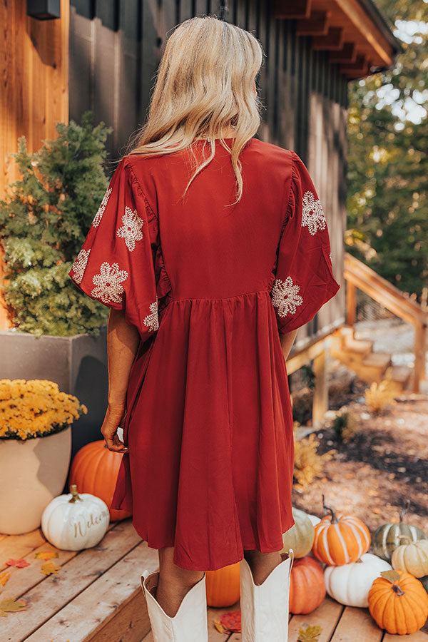 Premium Tucson Sunsets Embroidered Mini Dress - Dark Scarlet