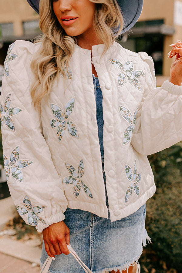 Premium Quilted Floral Jacket - Ivory Statement Maker