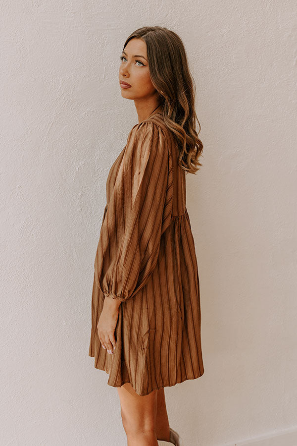 Premium Vermont Stroll Stripe Mini Dress in Mocha - Ultimate Casual Chic