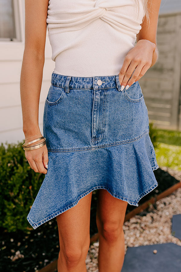 Premium Avery High Waist Asymmetrical Denim Mini Skirt