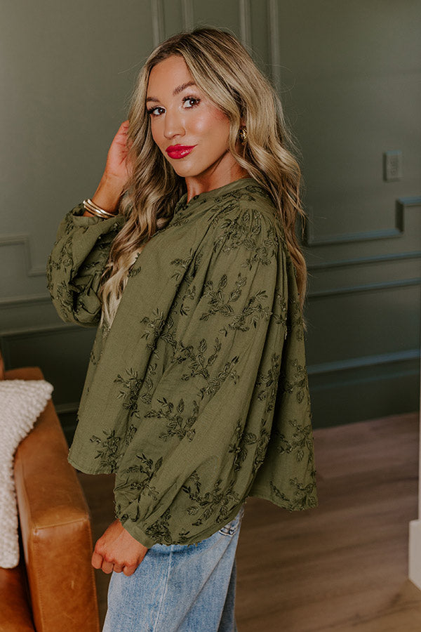 Premium Olive Embroidered Button-Up Top - Ultimate Style Upgrade