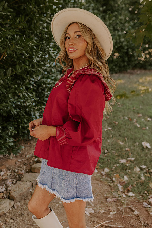 Premium Chic Moment Ruffle Top in Crimson - Effortless Style Upgrade