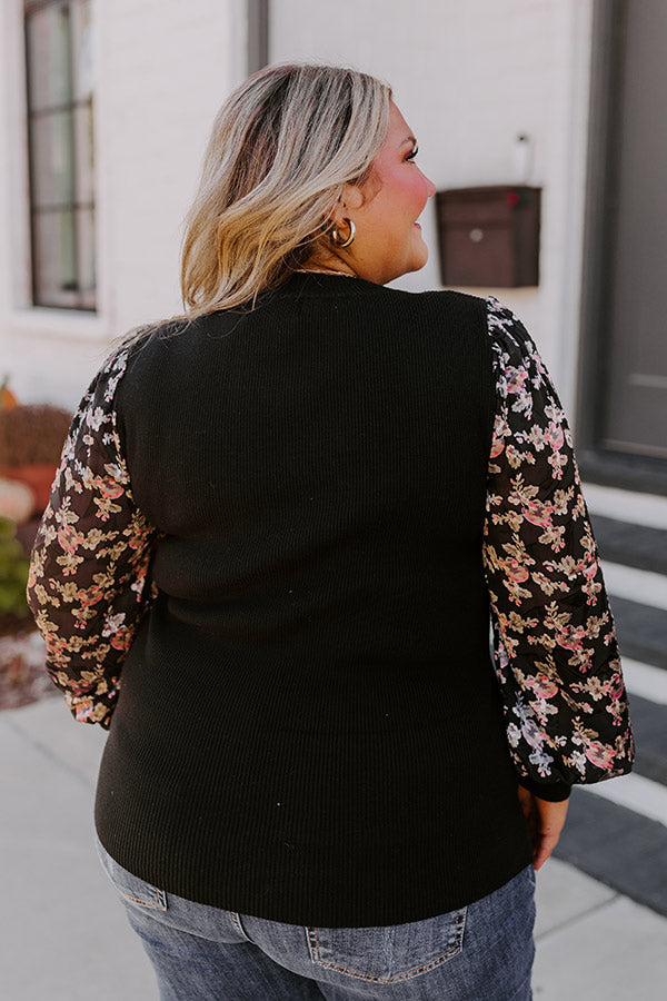 Premium Downtown Manhattan Knit Sweater with Floral Sleeves