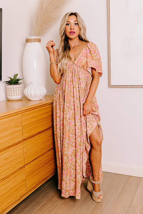 Premium Florence Stroll Maxi Dress - Boho Chic in Blush