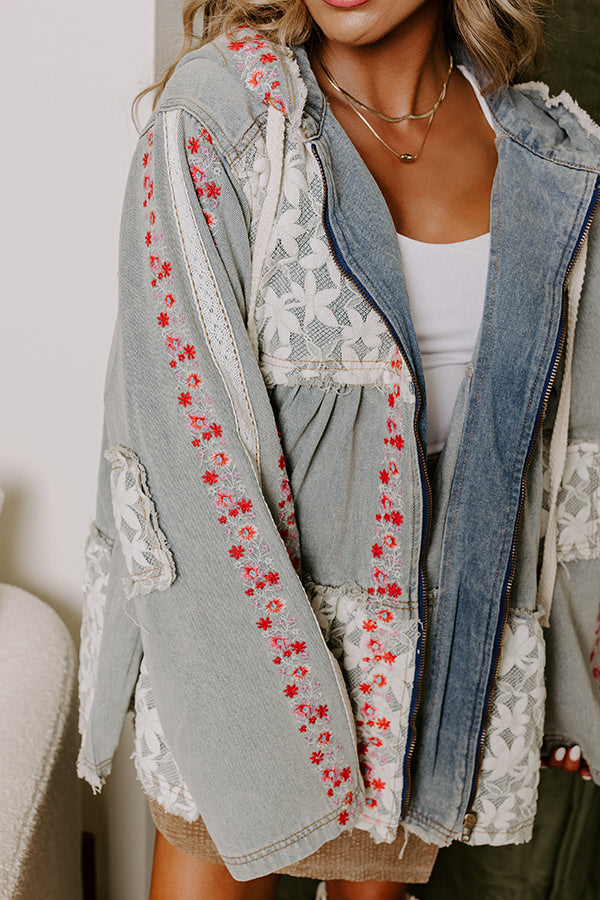 Premium Wildflower Fields Denim Jacket – Light Wash Edition