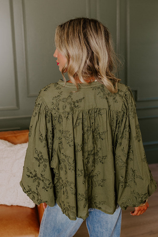 Premium Olive Embroidered Button-Up Top - Ultimate Style Upgrade