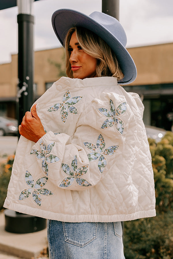 Premium Quilted Floral Jacket - Ivory Statement Maker