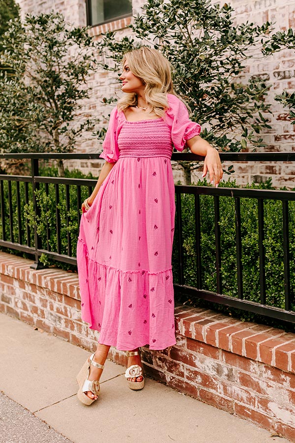 Premium Smocked Maxi Dress - Pink Floral Elegance