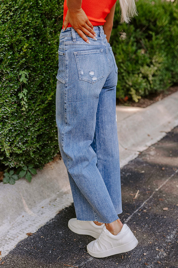 Ultimate High Waist Wide Leg Jean - Medium Wash Distressed Denim