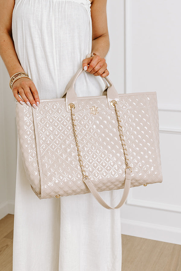 Ultimate Luxury Quilted Patent Tote Bag - Natural