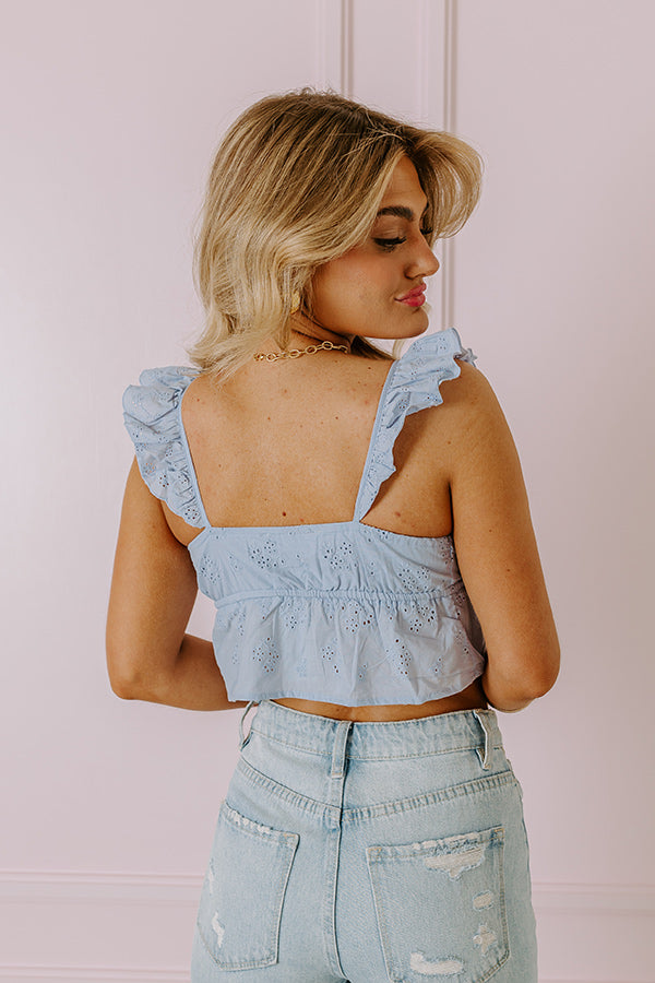 Premium Sky Blue Cabo Beaches Eyelet Crop Top - Ultimate Summer Style