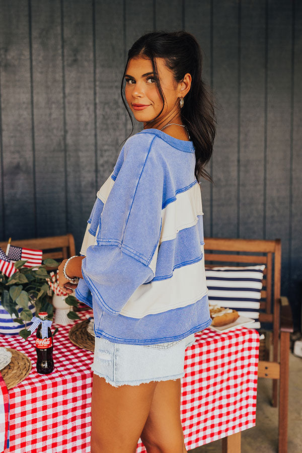 Premium Stripes & Sparklers Vintage Wash Tee - Blue | Effortless Casual Style