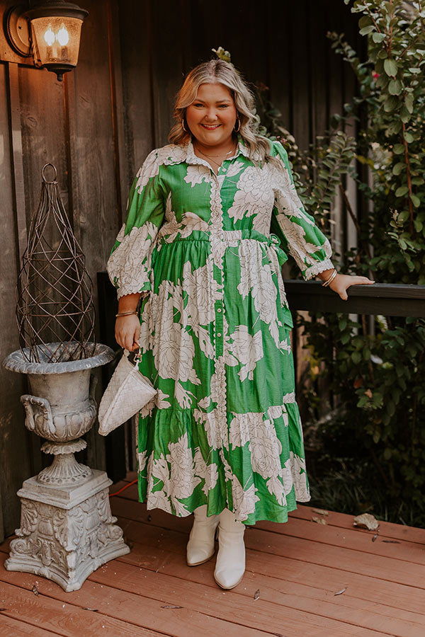 Premium Floral Midi Dress - Green Curves Collection