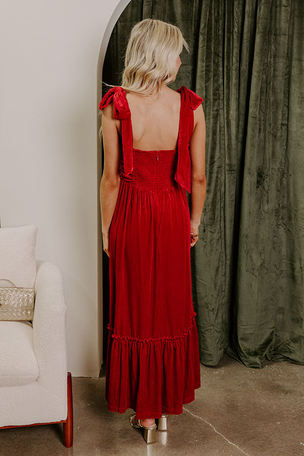 Premium Cranberry Martini Velvet Midi Dress - Red