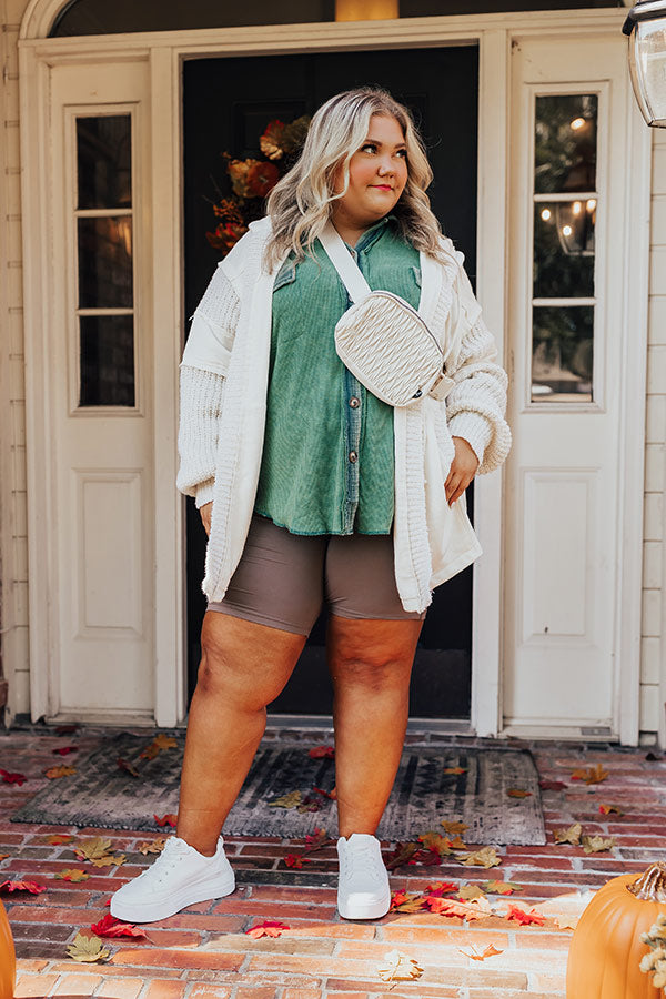 Premium Campfire Stories Waffle Knit Button-Up - Green Curves