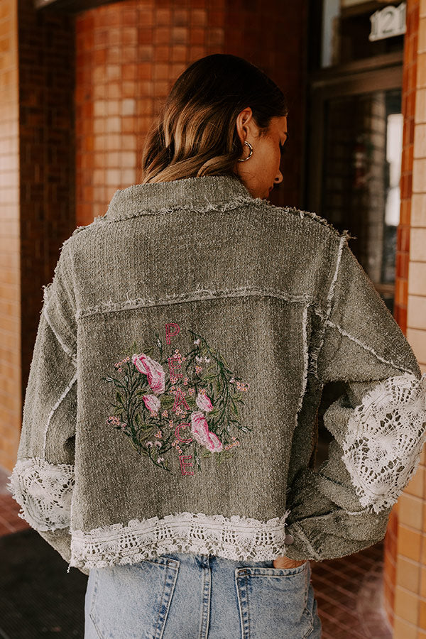 Premium Boho Embroidered Jacket - Sage Green