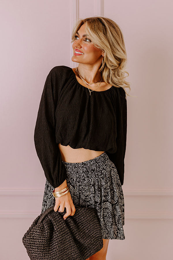 Ultimate Black Scrolling By Crop Top - Premium Fit & Style