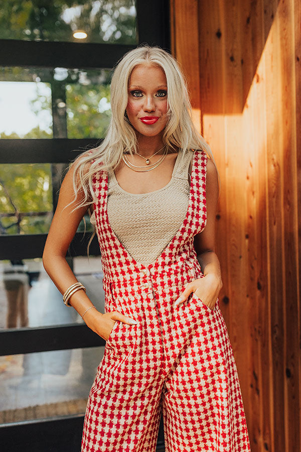 Ultimate Crimson Houndstooth Jumpsuit - Premium Style & Comfort