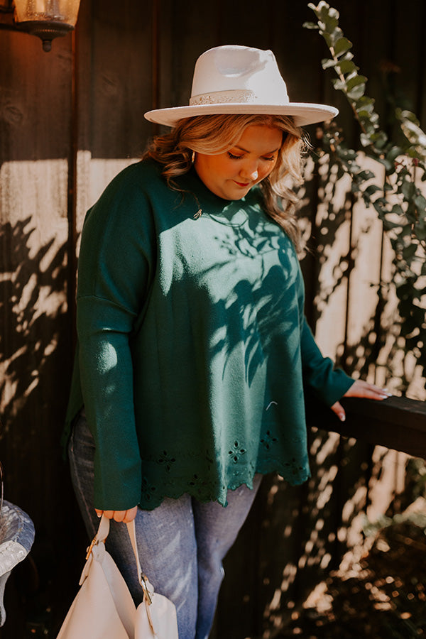 Premium Kind Glance Eyelet Sweater - Hunter Green Curves | Ultimate Cozy-Chic Style